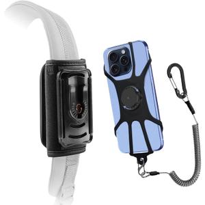 Backpack Strap Cellphone Holder,Use As Shoulder Strap Phones Holder or Hiking/Alpinism/Climbing/Traveling Tether,Cellphone Coiled Lanyard Ensures Your Phone is Safe and Protected Black