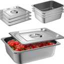 1/2 Size Hotel Pan with Lids 4 Pack, 4'' Deep Steam Table Pan, 12.8''L x 10.4''W Stainless Steel Pans for Home, Party, Hotel, Buffet