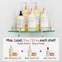 KES Glass Corner Shelf Bathroom Shelf Tempered Glass with Rail SUS 304 Stainless Steel Floating Wall Mount Bracket Brushed Gold, BGS2101A-BZ