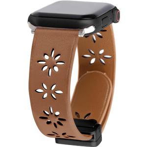 Leather Bands Compatible with Apple Watch, Magnetic Buckle Lace Beaded Handmade Strap for Women iWatch Ultra SE Series 10 9 8 7 6 5 4 3 2 1 (Light Brown), Size: 38/40/41mm