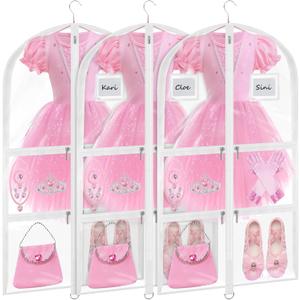 Garment Bags for Dance Costumes - 40 Inch Clear PVC with 5 Zipper Pockets (3 Pack, White) - Kids Dance Garment Bag for Dancers, Hanging Clothes Storage, Competitions & Travel (Clear White)