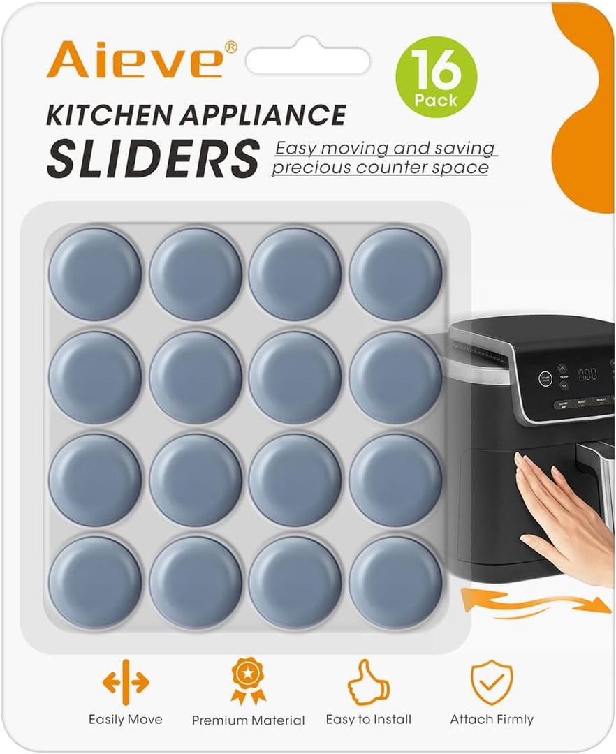 Aieve Appliance Sliders, 16 Pcs Self Adhesive Appliance Slider for Easy Moving & Space Saving, Small Countertop Rollers Kitchen Hacks Mixer Accessories