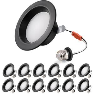 Iron Baffle 4 Inch Retrofit Recessed Lighting - 5CCT Selectable, Dimmable Can Lights, 9W, 800LM, Damp Rated, 4inch 12P Black