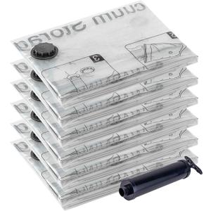 Vacuum Storage Bags 6 Jumbo, Space Saver Bags with Travel Hand Pump, Compression Airtight Sealer Bags for Clothes, Bedding, Pillows, Comforters, Blankets