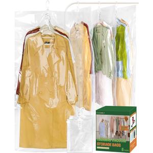 Colemoly Hanging Vacuum Storage Bags for Clothes 6 Pack 53.1x27.6 Inches Large Transparent Vacuum Seal Bags, Space Saving Storage Bags for Dresses/Coats/Suits, Waterproof/Dustproof/Wrinkle-Free