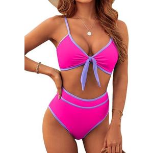Blooming Jelly Womens High Waisted Bikini Set Tie Knot High Rise Two Piece Swimsuits Bathing Suits M