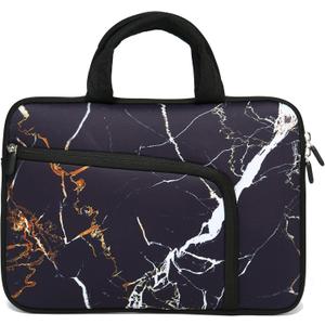 14 15 15.4 15.6 inch Laptop Handle Bag Computer Protect Case Holder Notebook Sleeve Neoprene Cover Soft Carrying Case with Extra Pockets For Dell Lenovo Toshiba HP Chromebook ASUS Acer(Black Marble)
