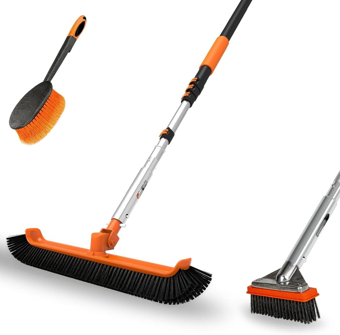 LAANPOLE 4-in-1 Pool Brush with Pole, Heavy Duty 18" Pool Brush Head, 5" Stainless Steel Brush and Hand-Held Pool Scrub Brush for Inground & Above Ground Pools, Pool Scrubber Brush with 16FT Pole