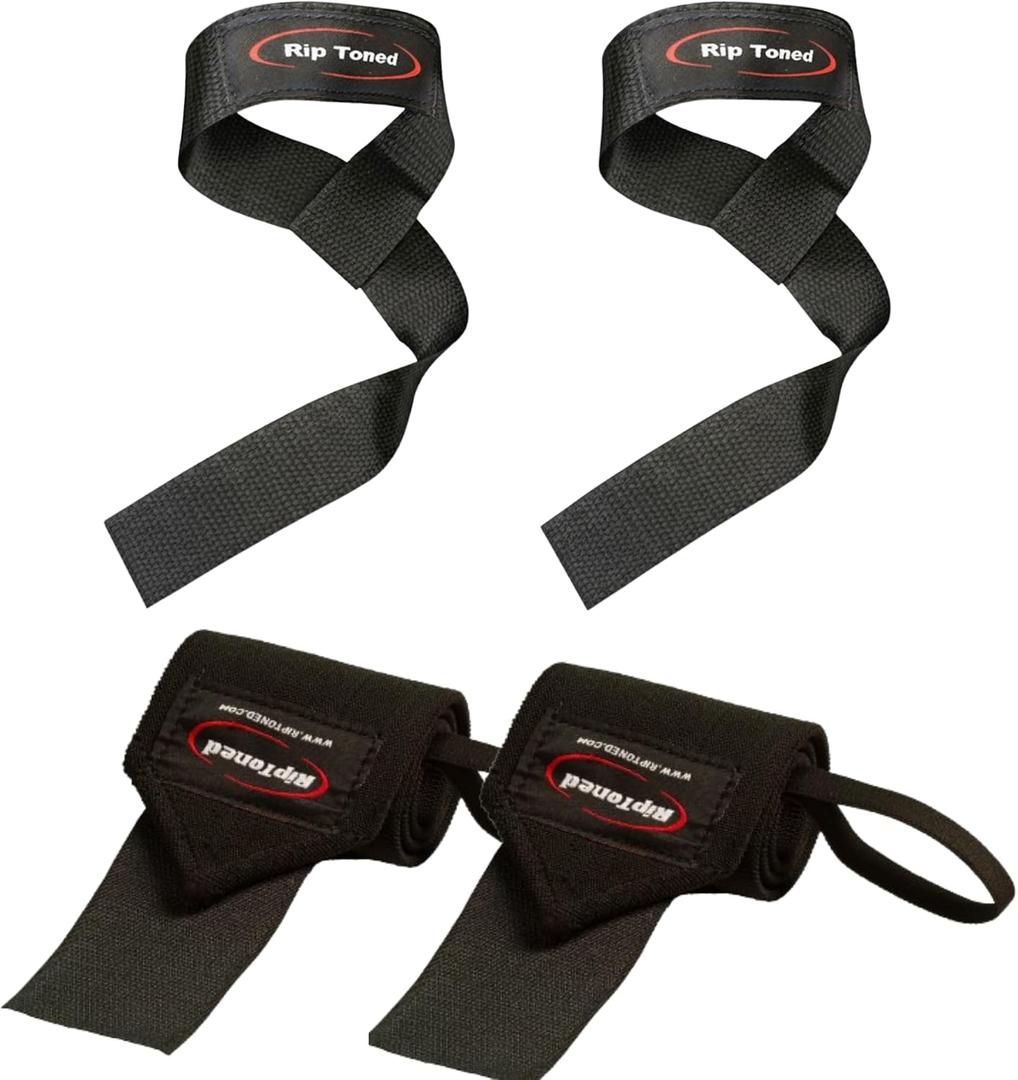 Lifting Straps + 18-inch Wrist Wraps Bundle (1 Pair of Each) for Weightlifting, Workout, Gym, Powerlifting, Bodybuilding