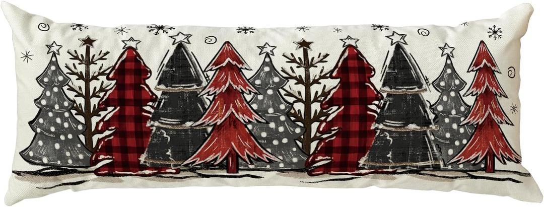 AVOIN colorlife Watercolor Red and Black Buffalo Plaid Christmas Trees Long Lumbar Pillow Cover 14 x 36 Inch, Winter Holiday Long Body Pillow Case for Bed Sofa Bench