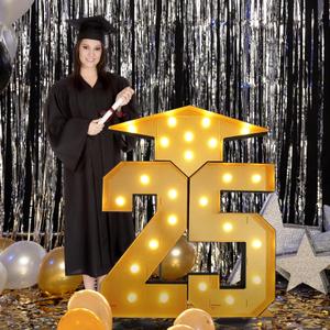 4.5FT Gradution Decorations Class 2025, Big Black Gold Light up Marquee Numbers 25,for Preschool High School College Graduation Decorations Pre-cut Foam Board (Split Type)