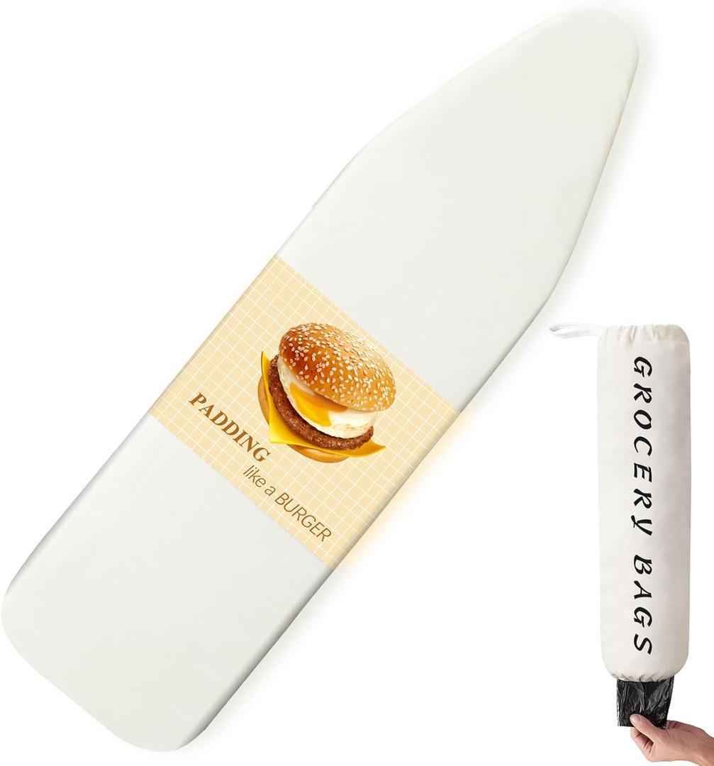 BNDX Ironing Board Cover, 18" x 49" Standard Size Thick Padding with Bongee Cord, Stain Resistant & Durable Scorch, 2 Click Buckles for Smooth Iron Beige Natural Twill(Bonus Plastic Bag Holder)