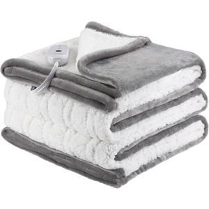 ESTINGO Electric Blanket Twin Size - 62"x84" Twin Heated Blanket with 5 Heating Levels, Heating Blanket with 10h Auto-Off Overheating Protection for Bedroom Office Couch, Light Gray