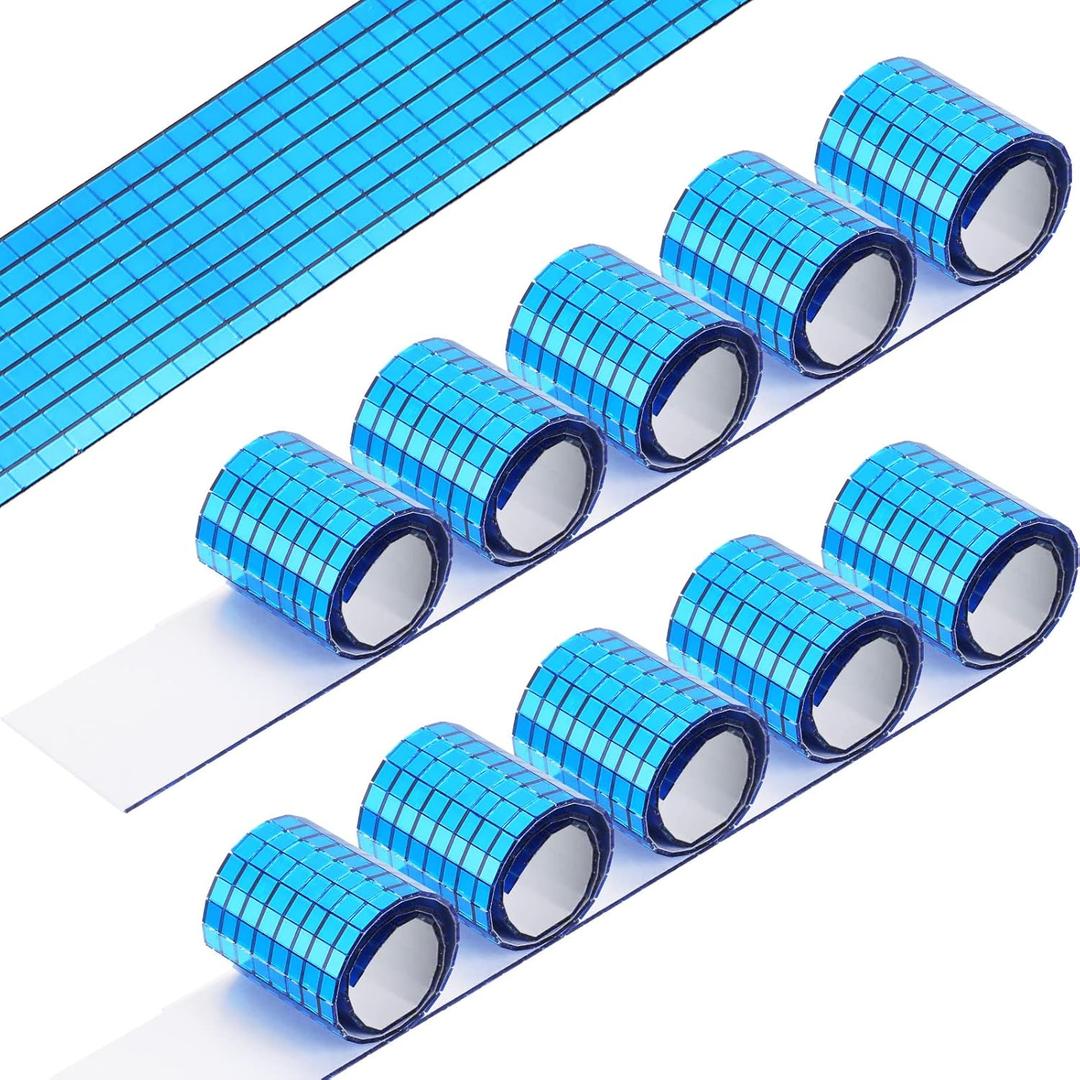Queekay 4800 Pcs Disco Ball Self Adhesive Mirror Mosaic Tiles Glass 5 x 5 mm Mini Disco Tiles Stickers Tape for Crafts Small Square Mirror for DIY Decoration(Blue)