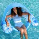 SLOOSH Pool Floats with Canopy Adult,XL Inflatable Pool Lounge Chairs with Cup Holders,Floating Chair for Adults,Inflatable Floaties with Headrest for Party Beach Summer Water Fun (Blue)