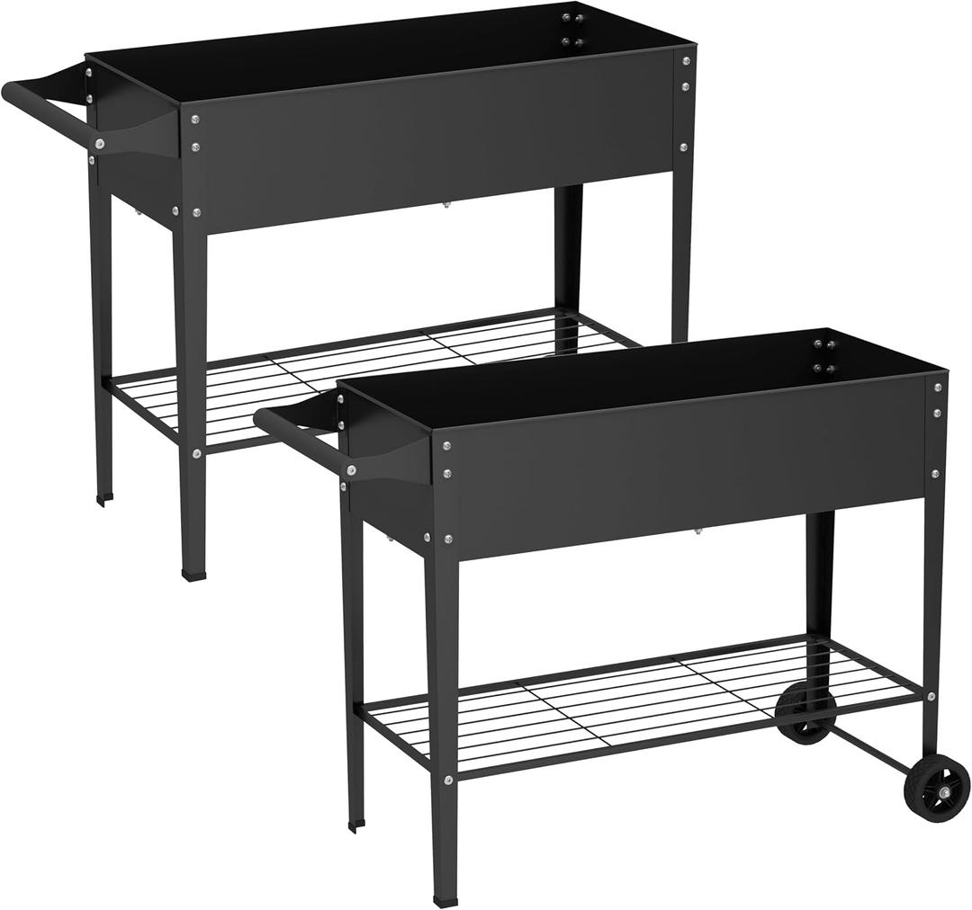 Elevate 2Pcs 32" Tall Raised Garden Bed with Wheel,Planter Box for Backyard,Outdoor Garden, Patio, Balcony, 400lb Capacity,Black