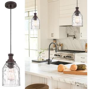zeyu 1-Light Kitchen Hanging Light Fixture, Farmhouse Island Pendant Lighting, Water Ripple Glass Shade, Oil Rubbed Bronze Finish, ZG33M1L-L ORB-WG (6.3 Inch | 1 Pack)