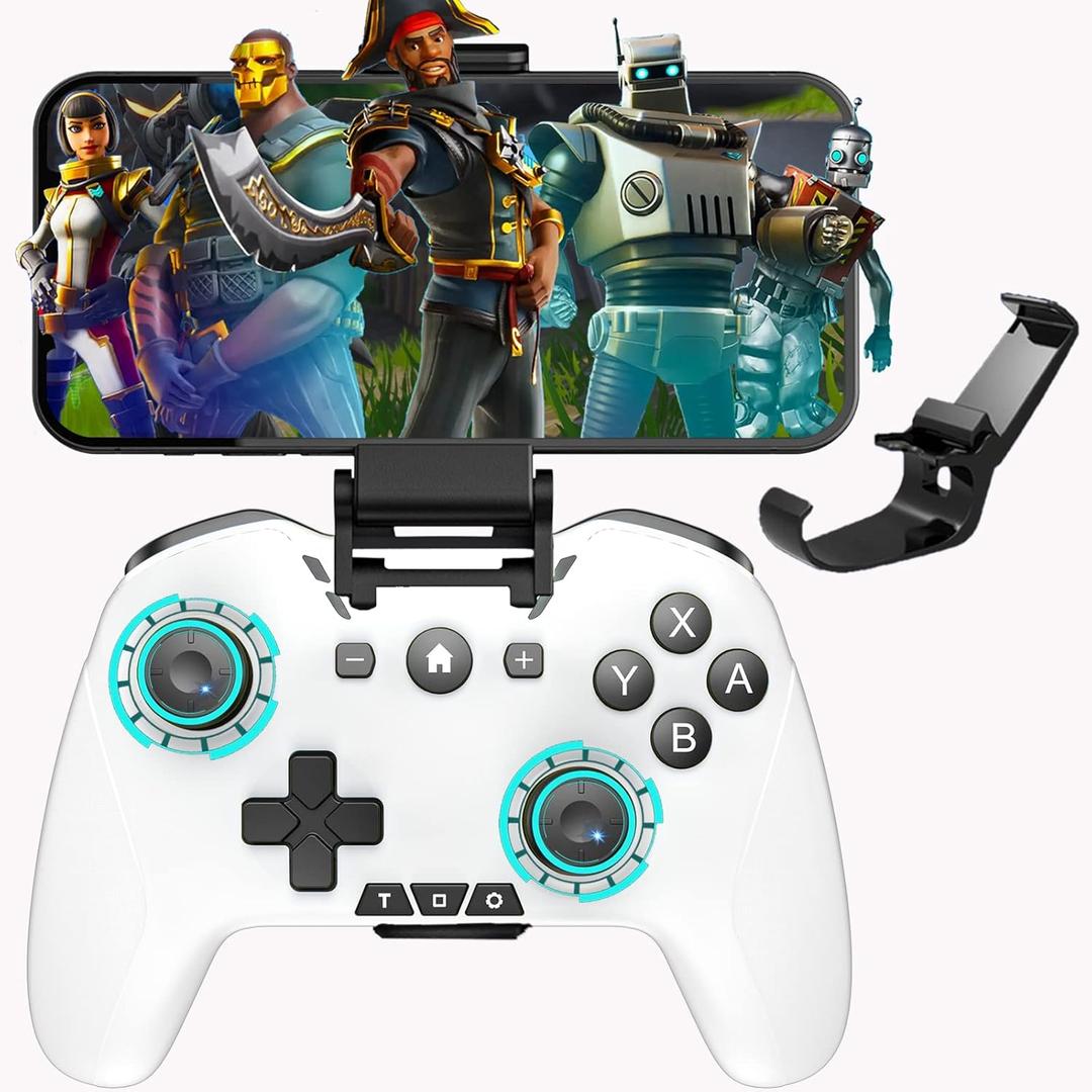 Bluetooth Controller for Switch/Mac/PC/Steam/Mobile Phone/iOS/Android//TV/iPad/Table/Apple Arcade MFi Games, switch pro controller wireless with Adjustable Dual Motion,Turbo,Macros,6-Axis,Wake Up for Black Myth: Wukong (Black) (Purple) (White Black with clip)