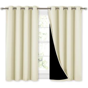 NICETOWN Room Warming Curtains, Bedroom Full Blackout Panels, Super Thick Insulated Window Covers, Complete Blackout Draperies with Black Liner for Short Window (Beige, Set of 2, 52 by 45-inch)