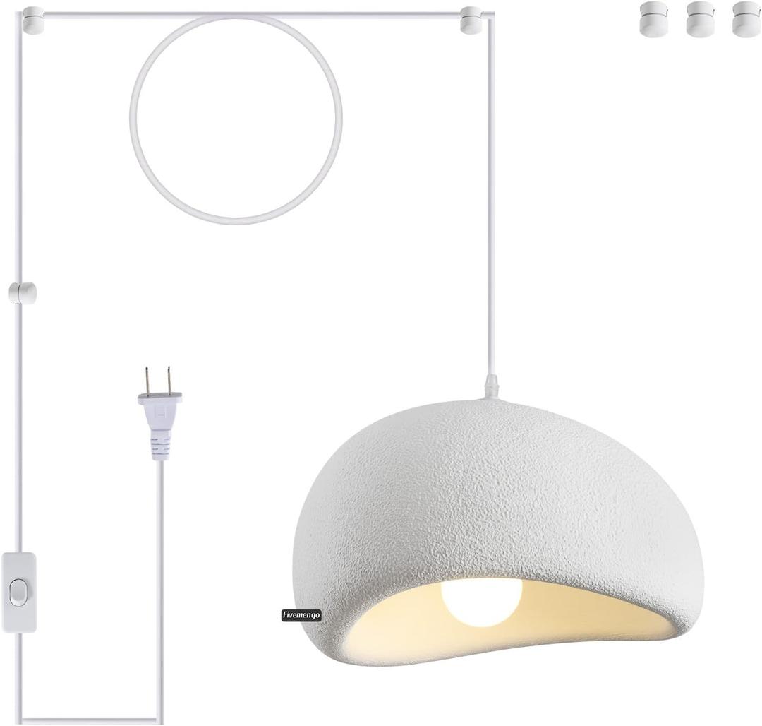 11.8in Plug in Chandelier, Wabi Sabi Pendant Light, 19.7ft Cord