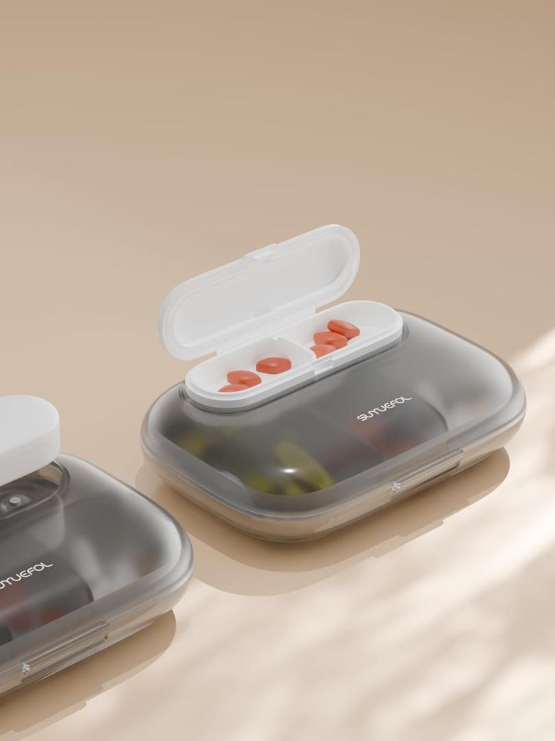 Magnetic Travel Pill Case, Pill Organizer, Portable Daily Pill Case, Medicine Travel Case, 6 Compartments Grey