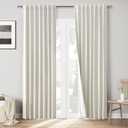 Joywell Linen Natural Cream Beige Full Blackout Curtains 90 Inch Long 2 Panels Set for Bedroom Living Room,Back Tab Rod Pocket Room Darkening Thermal Insulated Black Out Window Drapes,52x90 Inches