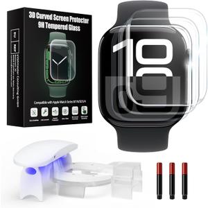 UV Tempered Glass Screen Protector for Apple Watch Series 11/10 42mm,Tempered Glass Curved Full Coverage Watch Screen Protector, Bubble Free S creen Protector for iWatch 11/10 42mm (3 Pack)