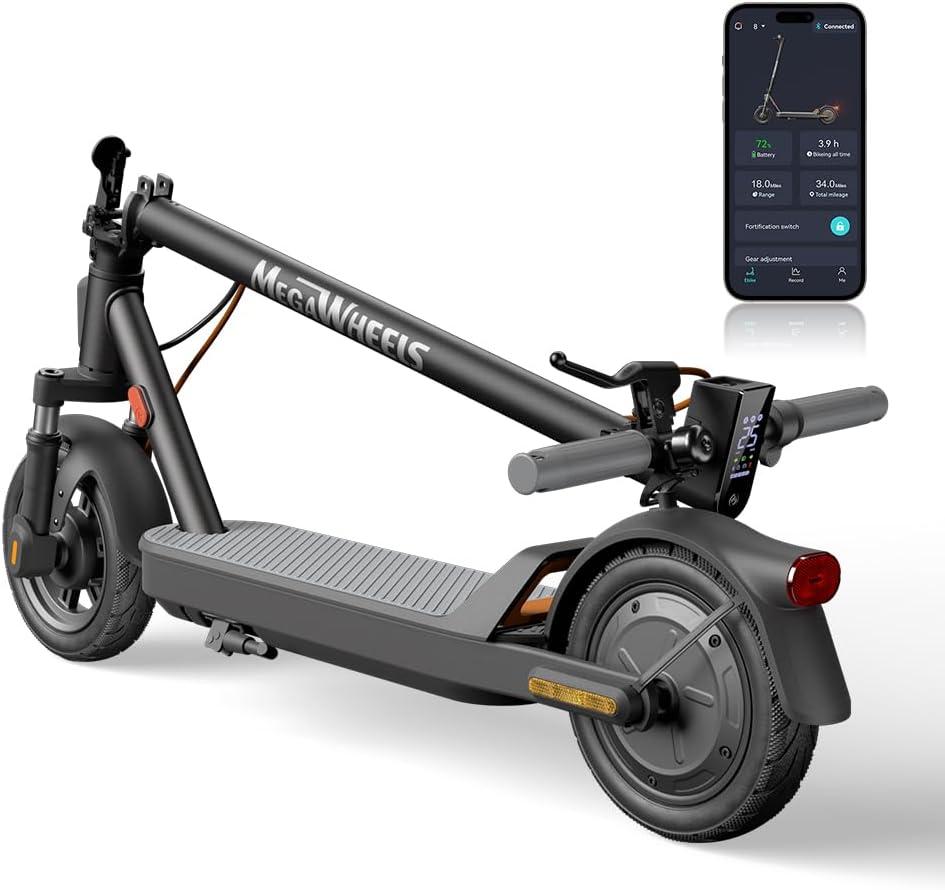 MEGAWHEELS Electric Scooter,Electric Scooter Adults with Suspension,10in Pneumatic Tires,350W Motor,19 Miles Long Range,15.5 Mph,E Scooter with Smart APP Control for Commuting, Outdoor, Short Travel