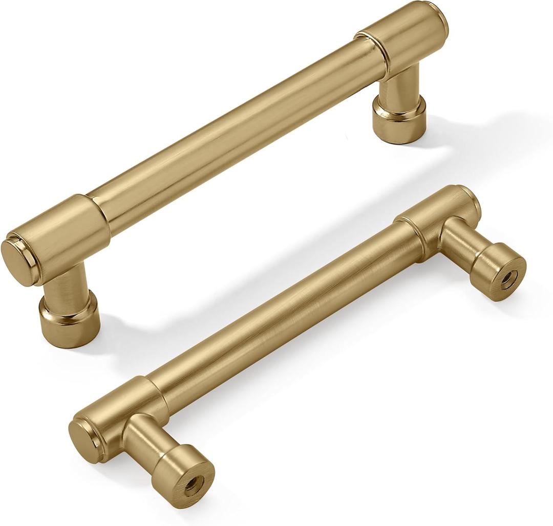 khtumeware 6 Pack 3-3/4 Inch(96mm) Champagne Bronze Cabinet Pulls Satin Brass Cabinet Handles Gold Kitchen Cabinet Hardware for Cupboard Drawer Pulls Dresser Handle
