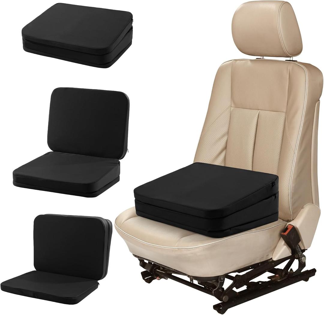 HOMBYS Adjustable Car Booster Seat for Short Drivers, 3 Heights for Different People, Adult Car Seat Cushions for Driving, Supportive Car Seat Pad for Lower Back Pain Reduce, (17"x12.8"x6.3", Black)