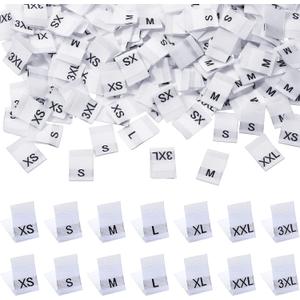 TecUnite 700 Pieces Clothing Size Tags Sewing Woven Garment Size Labels Mix Clothing Crafting Ribbons Tags Clothes Garment Fabric Embroidered Label, XS-3XL(White), 1.2 x 3.5 cm