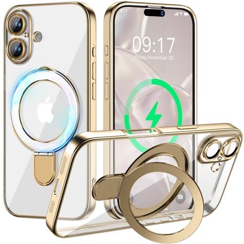 Pmteyoim Magnetic for iPhone 17 Case with Invisible Stand[Compatible with MagSafe][Full Camera Lens Protector][Military Drop Protection] Shockproof Not Yellowing Clear Slim Soft for Women Men