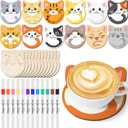 Patelai 24 Pcs Cat Coasters Craft Set Wooden DIY Coasters Painting Kit with Markers Unfinished Cat Slices Make Your Own Wood Ornament Gift for Adults Handmade Holiday Decor Supplies