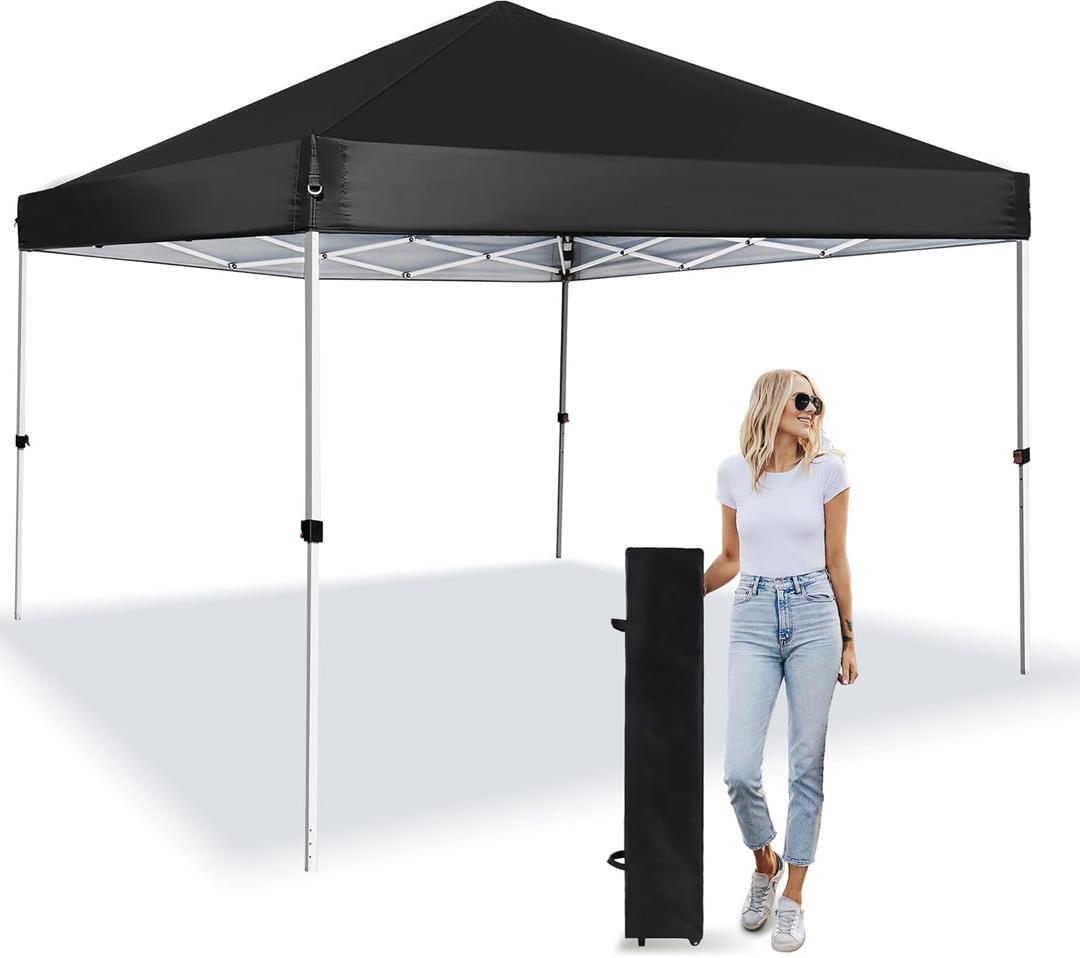 Pop Up Canopy 8X8 FT,Portable Sun Instant Shelter w/Backpack Bag,Waterproof,Adjustable Straight Leg Heights Canopies,Outdoor Tents for Parties,Camping,Commercial Event,Black
