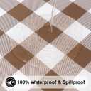 Smiry Round Picnic Tablecloth, Elastic Waterproof Fitted Vinyl Tablecloths for 57"-68" Tables, Flannel Backed Buffalo Plaid Table Cover for Dining, Camping, Outdoor, White and Brown