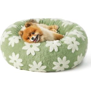LE SURE Shown on TV Small Dog and Cat Bed - Round Calming Beds as Present for Pets, Cute Modern Home Decor with Jacquard Shaggy Plush & Anti-Slip Bottom, 23 Inch, Green