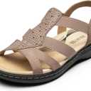 DREAM PAIRS Women's Comfortable Arch Support Dressy Flat Sandals Elastic Open Toe Walking Shoes for Summer (8.5, Taupe)