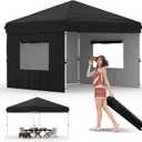 10x10 Pop Up Canopy Tent Outdoor Canopy with 3 Removable Sidewalls One-Person Set Up Heavy Duty Commercial Instant Tent Shelter-Black
