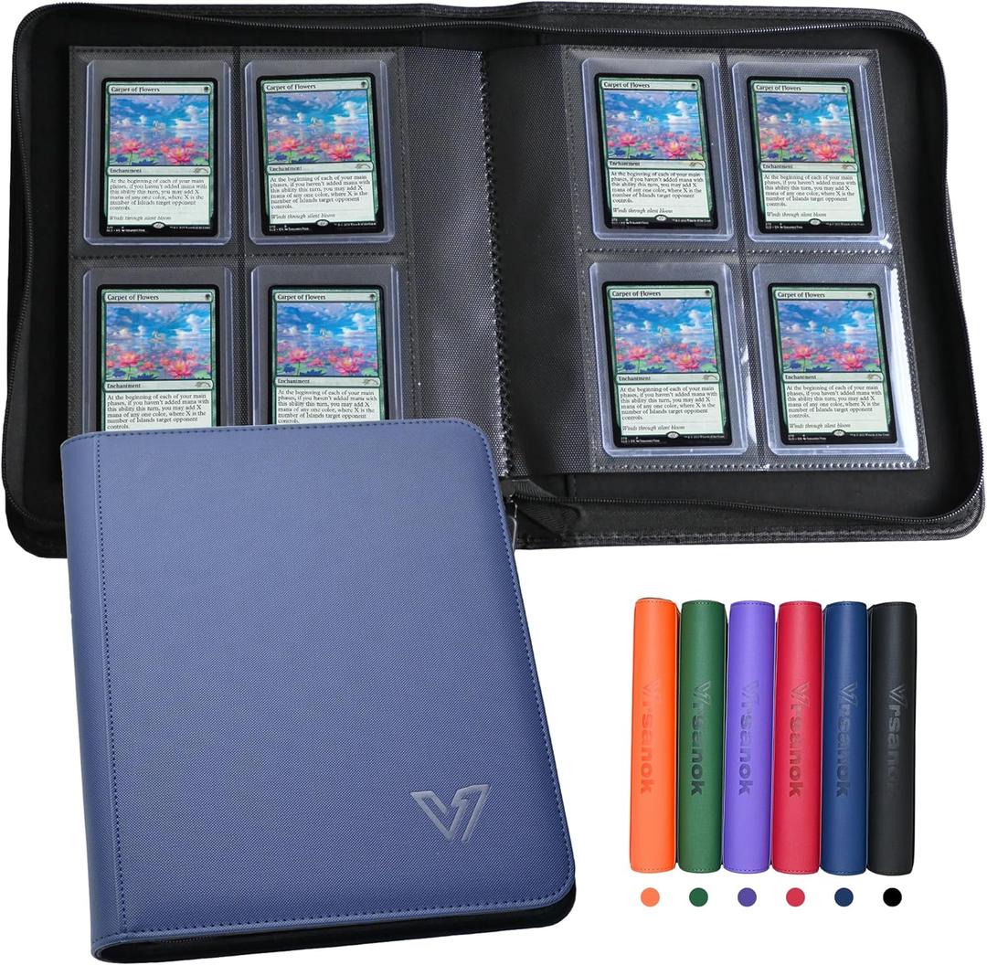 Toploader Binder 4 Pocket,Holds 128 Top Loaders,Top Loader Binder 4 Pocket for 3" x 4"Rigid Cards,Double Sided Card Binder Abulm in 3"x4"Toploaders for Trading Cards (Blue)