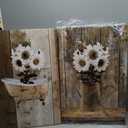 2 pcs Framed Rustic Farmhouse White Sunflowerf Canvas Wall Art Vintage Flower Wood Grain Bathtub Pictures Paintings Posters Prints Wall Decor for Bathroom Living Room Bedroom Hotel Artwork 16x24inch2