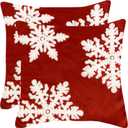 WOMHOPE Christmas Throw Pillow Covers Velvet Embroidery Vintage Cushion Covers for Decoration Sofa Couch Bed Santa Deer Snowflake Set of 2 (Red 3 of Snowflake)