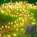 10Ft 120 LED Solar Christmas Lights Outdoor Waterproof, 8 Modes Solar String Lights Outdoor Waterproof Firecracker Twinkle Fairy Light for Patio Balcony Christmas Decoration, Warm White