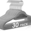 Velvet Hangers Non Slip Felt Hangers, 30 Pack Grey Velvet Clothes Hangers Space Saving Slim with 360 Degree Swivel Hook for Suits Coats, Jackets, Pants, and Dress Clothes (Gray)