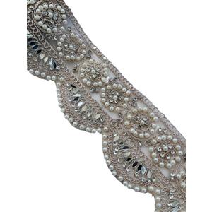 2.3 Inch Pearl Mirror Zircon Embellished Lace Trim – Luxury Scalloped Border for Sarees, Dresses, Home Décor & DIY Projects – Sold by The Yard (1, 3, 6 Yard Options) (1)