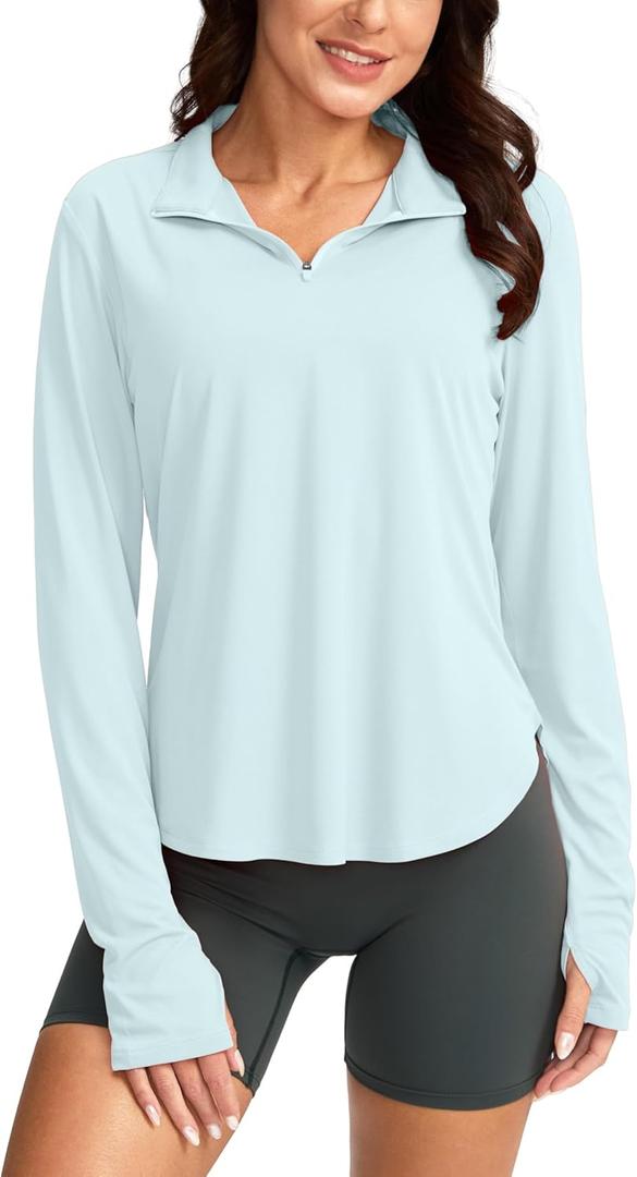 Soothfeel Women's UPF 50+ Shirts Long Sleeve 1/4 Zip Pullover UV Sun Protection Golf Shirt Workout Athletic Tops for Women (Gray, M)