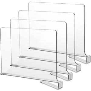 Acrylic Shelf Dividers for Closets,Wood Shelf Dividers, 4 PCS Clear Shelf Separators,Perfect for Clothes Organizer and Bedroom Kitchen Cabinets Shelf Storage and Organization