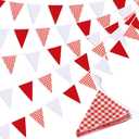 Red Plaid Checkered White Pennant Banner Flag Triangle Bunting Garland Decorations for Wedding Birthday Carnival Christmas Outdoor Home Festivals 33Feet 30 Pcs