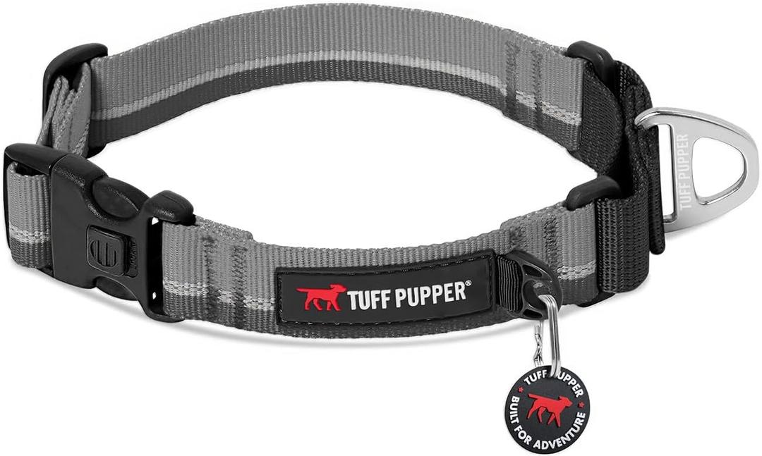 Tuff Pupper Martingale Collar for Dogs | Gentle Nylon Limited Cinch is Perfect for Training | Durable Locking Buckle | Reflective for Safer Night Walking | Sizing for All Breeds (Black, Medium)