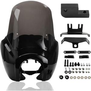 FATECIM Headlight Fairing with 15'' Smoke Windshield Windscreen for Harley Dyna T-Sport FXDXT FXD FXDC FXDB FXDL FXDLS