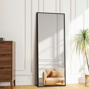 Full Length Floor Mirror 57"x17", Floor Standing with Aluminum Frame, Freestanding/Leaning/Wall Mount, Shatter-Resistant Glass for Bedroom, Living Room, Black